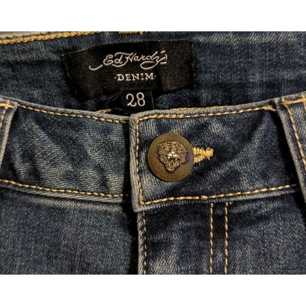 Ed Hardy Women's Embroidered New York City Eagle Slim Flare Jeans Size 28 G - Picture 7 of 7